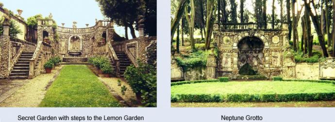 Secret Garden with steps to the Lemon Garden; Neptune Grotto