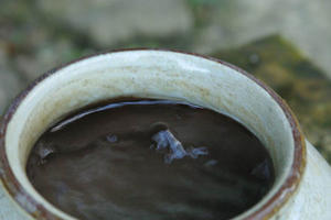 One of the two pots where holy water drips
